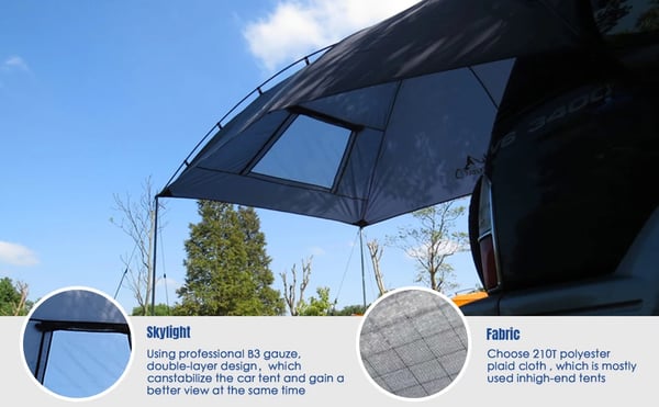 Bil/SUV bagklaptelt - Camping solsejl/markise - 201T polyester - Kulfiberstænger - Til 2 personer - Alle årstider - Enkelt lag - Multifarvet