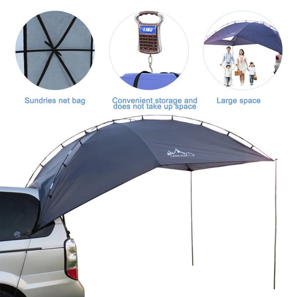 Bil/SUV bagklaptelt - Camping solsejl/markise - 201T polyester - Kulfiberstænger - Til 2 personer - Alle årstider - Enkelt lag - Multifarvet