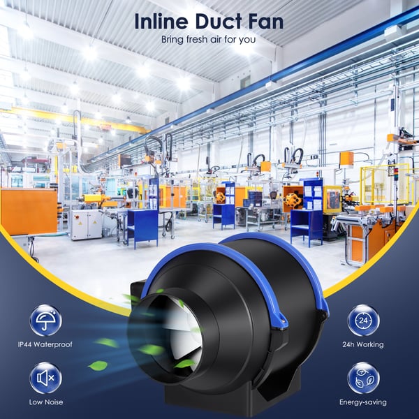 Røgudsug - Inline kanal-/rørventilator 100 mm - Støjsvag - Justerbar hastighed - Til badeværelse/kontor/fabrik/lasergravering - Sort