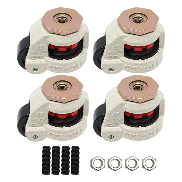 Nivelleringshjul 4-pack - GD-60S Möbelhjul - 360° Svängbara - Tung Last - Justerbar Fot - För Arbetsbänk/Hyllor - Vit