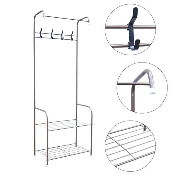 Fritstående Stumtjener - Tøjstativ - Metal - 4 Kroge - Moderne Stil - Højde 165 cm - 67x30 cm - Brun
