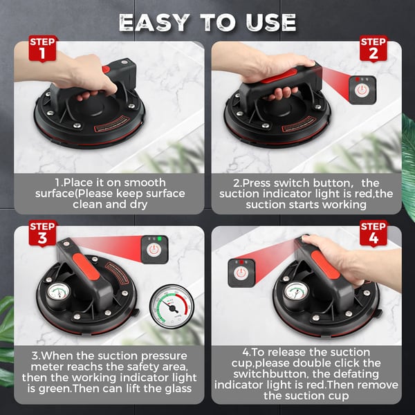 Tyhjiönostin imukupilla - Laatta- ja lasinostin - Ø 200 mm - 240 kg kantavuus - Laatoille/lasille/kivilevyille - CE-sertifioitu