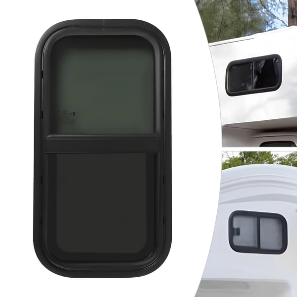 Autocamper/Caravan vindue, skyde-siderude, hærdet glas, insektnet, sort