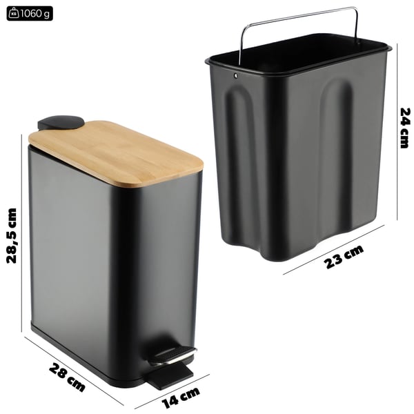 Badrumssoptunna - Pedalhink - 5 l - Bambu - Svart