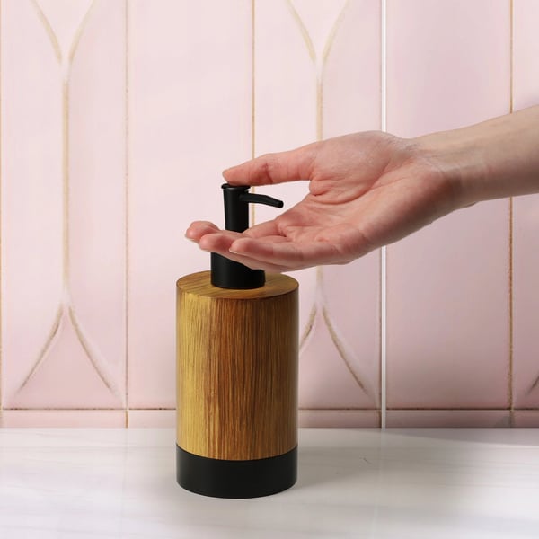 Sæbedispenser - Pumpeflaske - 350 ml - Trælook - Genopfyldelig - Til flydende sæbe