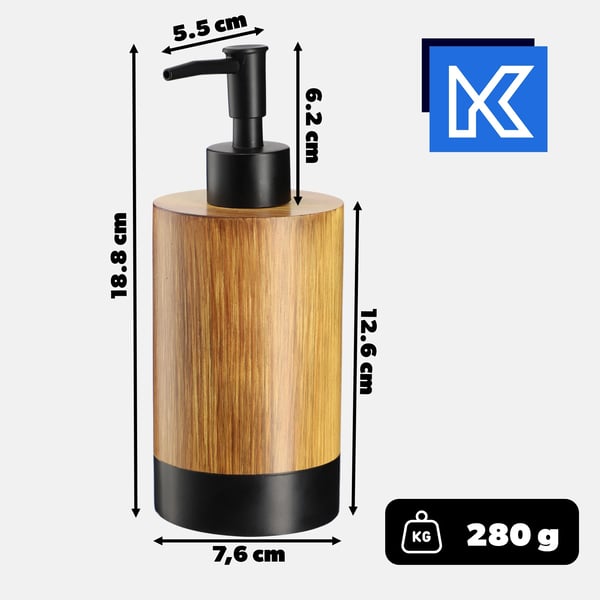 Sæbedispenser - Pumpeflaske - 350 ml - Trælook - Genopfyldelig - Til flydende sæbe