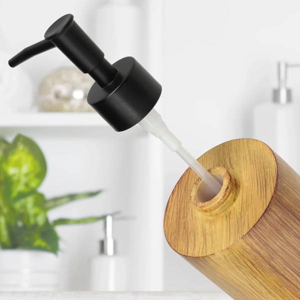 Sæbedispenser - Pumpeflaske - 350 ml - Trælook - Genopfyldelig - Til flydende sæbe