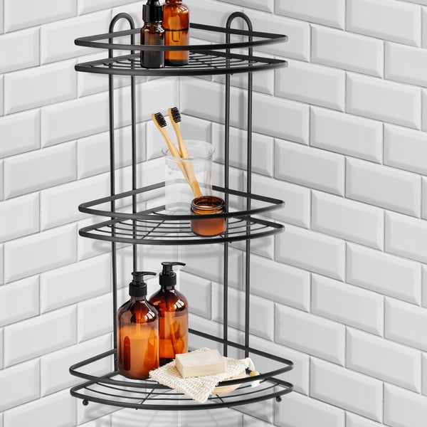 Badrumshylla - Duschhörnhylla - Hängande - 3 Hyllplan - Loftstil - Svart