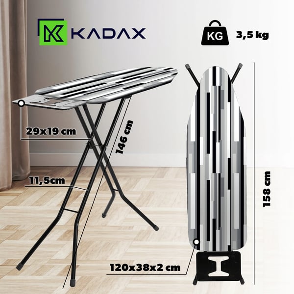 Strygebræt - Sammenklappeligt - 120 x 38 cm - Med strygejernsholder - Let - Standard