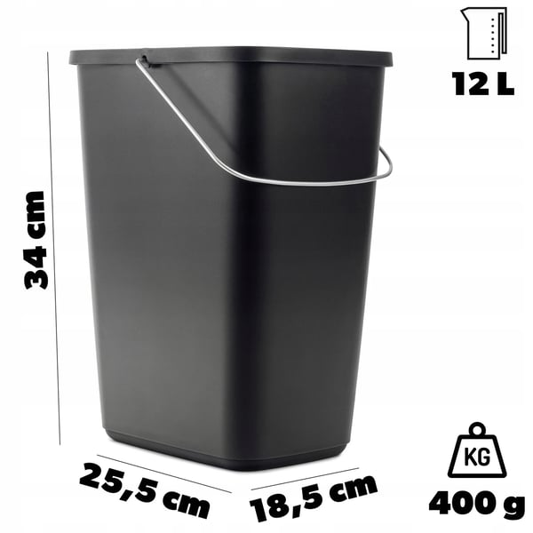 Affaldsspand - Skraldespand - 12 L Kapacitet - Med Holder - Sort