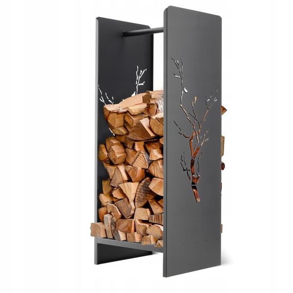 Brændestativ - Brændeholder - Metal - Med plastmåtte - 90 cm