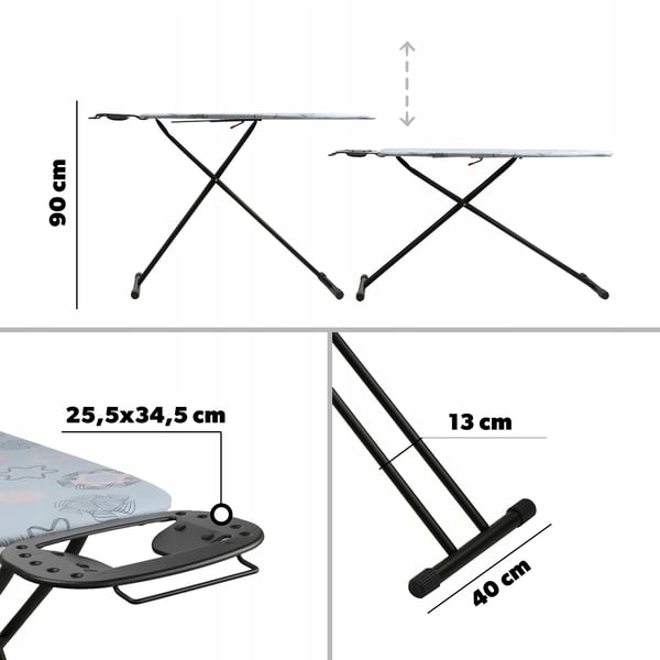 Strygebræt - Sammenklappeligt - 120 x 38 cm - Ekstra bred standard - Med bærehåndtag