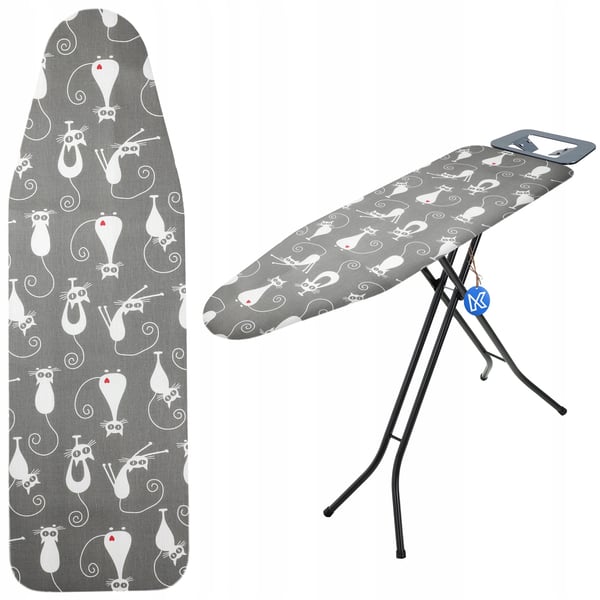 Strygebrætbetræk - 132 x 48 cm - Elastisk Pasform - Med Underlag - Kattemotiv
