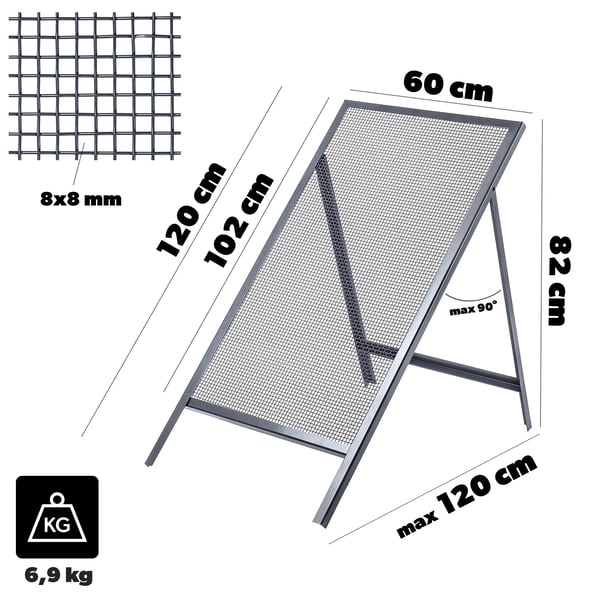 Sandsigte - Byggesigte/Trådnet - 120x60 cm - Maske 8 mm - Grå