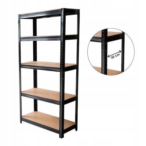 Stålreol - Lagerreol Til Garage - 5 Hylder - 180x90x30 cm - Bæreevne 875 kg - Fritstående