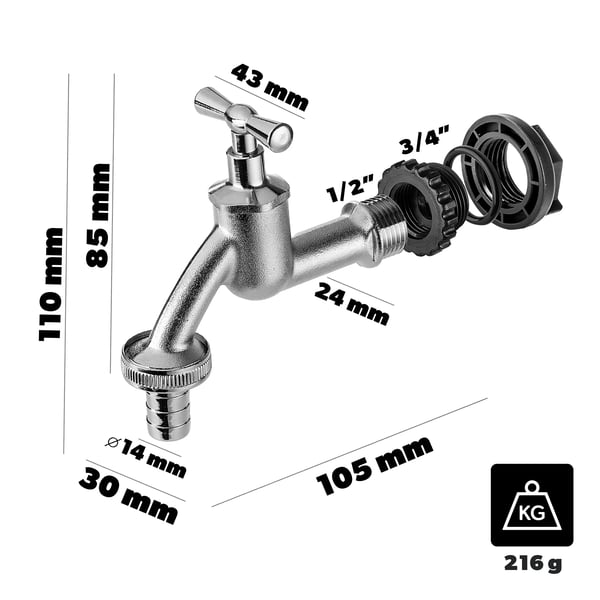 Tankhane/Ventil - Adapter/Kobling - Gevind 1,9 cm - Til Beholder/Tønde