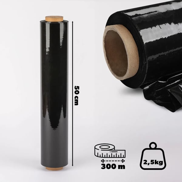 Pakkefolie - Strækfilm - XL Rulle - Ekstra stærk - Palle- og flyttefilm - Vægt 2,5 kg - Sort
