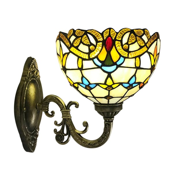 Tiffany-inspireret kuppelformet glaslampe - Væglampe - Farvet glas - Vægmonteret - Højde 25 cm - LED 6–10 W - Pære medfølger ikke - Beige