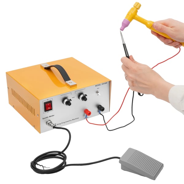 Punktsvejser til smykker - Netdrevet 600W - Justerbar 1–80A - Materialetykkelse 0,5–1,5 mm - Dobbeltspænding 110/220V - US/EU-stik - Guld