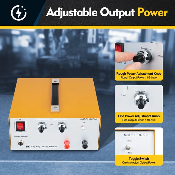 Punktsvejser til smykker - Netdrevet 600W - Justerbar 1–80A - Materialetykkelse 0,5–1,5 mm - Dobbeltspænding 110/220V - US/EU-stik - Guld