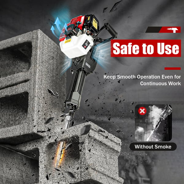 Benzin Nedbrydningshammer/Jackhammer - Håndholdt Betonbryder - 52 cc - 2-Takt - 6500 rpm - 2 Mejsler - Rød