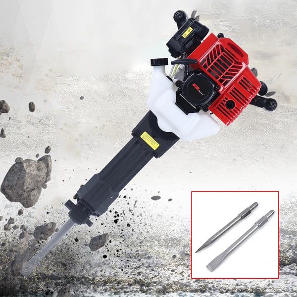 Benzin Nedbrydningshammer/Jackhammer - Håndholdt Betonbryder - 52 cc - 2-Takt - 6500 rpm - 2 Mejsler - Rød