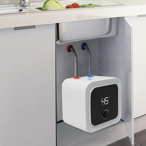 Elektrisk Mini Vandvarmer - Type1 8 L 1500 W - Instant Opvarmning - LCD-display - Underskabsmontering Køkken/Badeværelse - EU/US-stik - Hvid