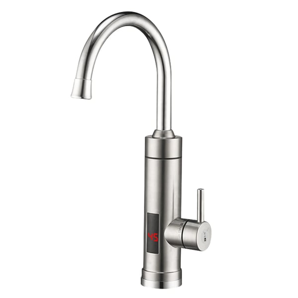 Elektrisk vandhane - Gennemstrømsvarmer 3000W - Rustfrit stål - 360° Drejbar - LED Indikator - EU-stik - Sølv