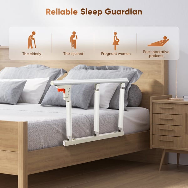 Sengegelænder til ældre - 90° støttegreb - Metal - Sengkantbeskyttelse - Til handicappede - Sikkert greb - Hvid