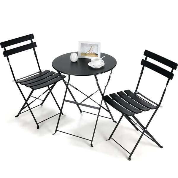 Bistroset - Trädgårdsset - 3-delat - Hopfällbart - Järn - För 2 personer - Bord 60x60x72 cm - Svart