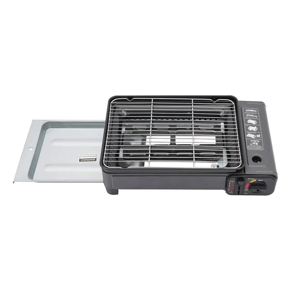 Camping gasblus - Bærbar gasgrill - Butan- og LPG-drift - Fritstående - 41,5×28×11 cm - 3,2 kg - Tryk 0,25–0,3 MPa - Sort