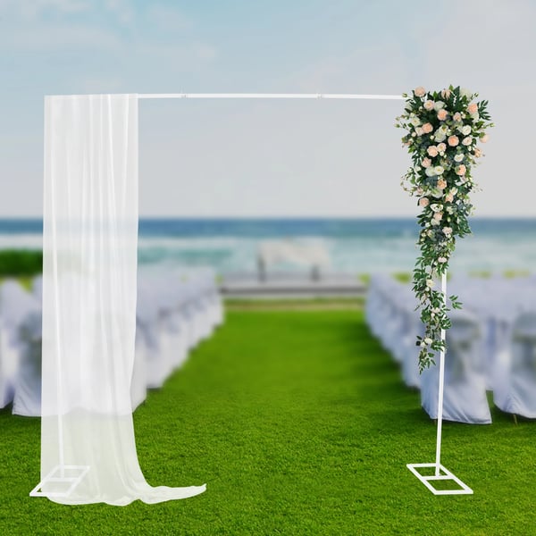Fotobaggrundsstativ - Kvadratisk bryllupsbue - 2,4 × 2,4 m - Jern - Baseplader 23 × 50 cm - Hvid