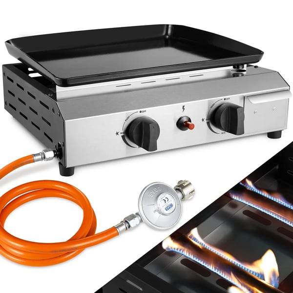 Gasgrill - 2‑brænder bordgrill - Naturgas - Rustfrit stål - Let at rengøre - Bærbar til camping - Rød