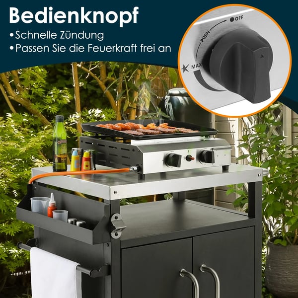 Gasgrill - 2‑brænder bordgrill - Naturgas - Rustfrit stål - Let at rengøre - Bærbar til camping - Rød
