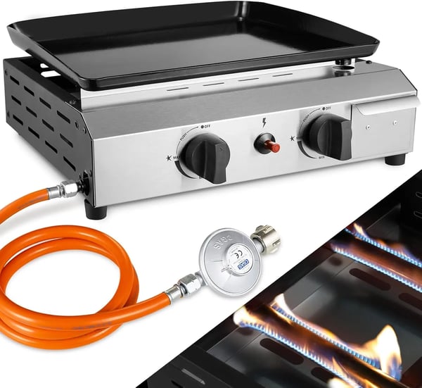 Gasgrill - 2‑brænder bordgrill - Naturgas - Rustfrit stål - Let at rengøre - Bærbar til camping - Rød