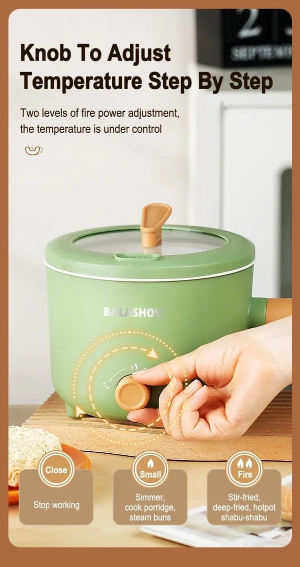 Elektrisk multikoger - Hotpot/gryde - 1,7 l, 860–1000 W, 220 V EU-stik, slip-let keramisk indsats, rustfrit stål, tørkogebeskyttelse - Grøn