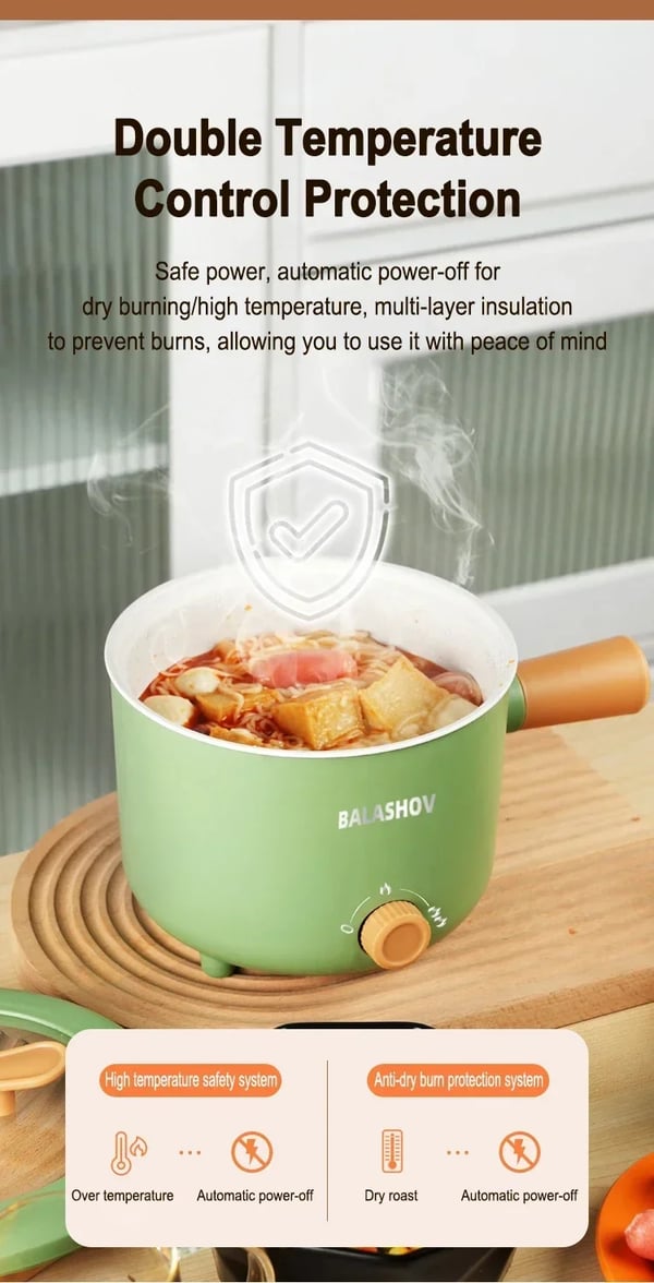Elektrisk multikoger - Hotpot/gryde - 1,7 l, 860–1000 W, 220 V EU-stik, slip-let keramisk indsats, rustfrit stål, tørkogebeskyttelse - Grøn