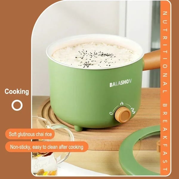 Elektrisk multikoger - Hotpot/gryde - 1,7 l, 860–1000 W, 220 V EU-stik, slip-let keramisk indsats, rustfrit stål, tørkogebeskyttelse - Grøn