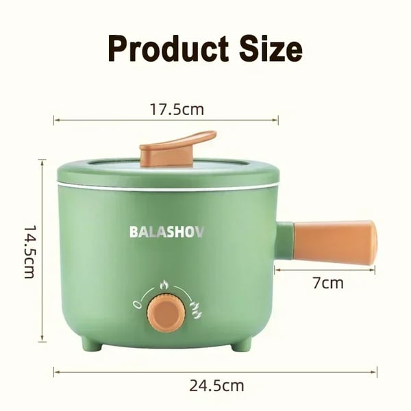 Elektrisk multikoger - Hotpot/gryde - 1,7 l, 860–1000 W, 220 V EU-stik, slip-let keramisk indsats, rustfrit stål, tørkogebeskyttelse - Grøn