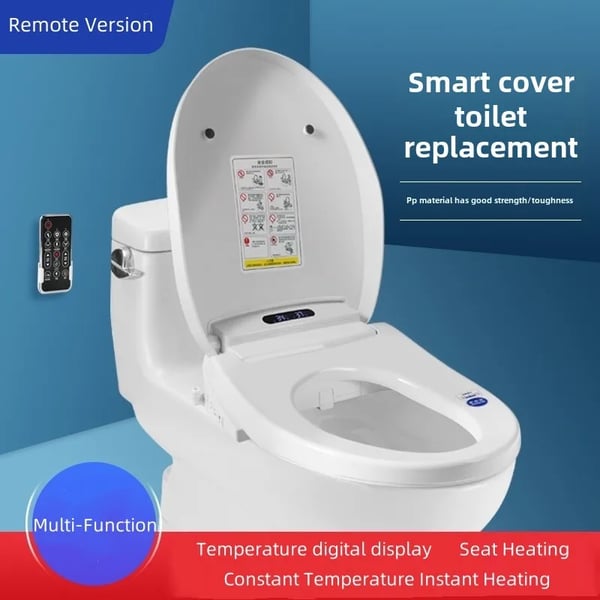 Elektrisk bidet-toiletsæde - 480 mm - Fjernbetjening - Opvarmet - Varmlufttørrer - Justerbar vand/luft - Aflang model - Blød lukning - Hvid