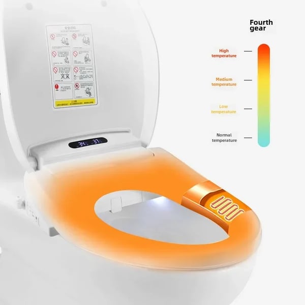 Elektrisk bidet-toiletsæde - 480 mm - Fjernbetjening - Opvarmet - Varmlufttørrer - Justerbar vand/luft - Aflang model - Blød lukning - Hvid