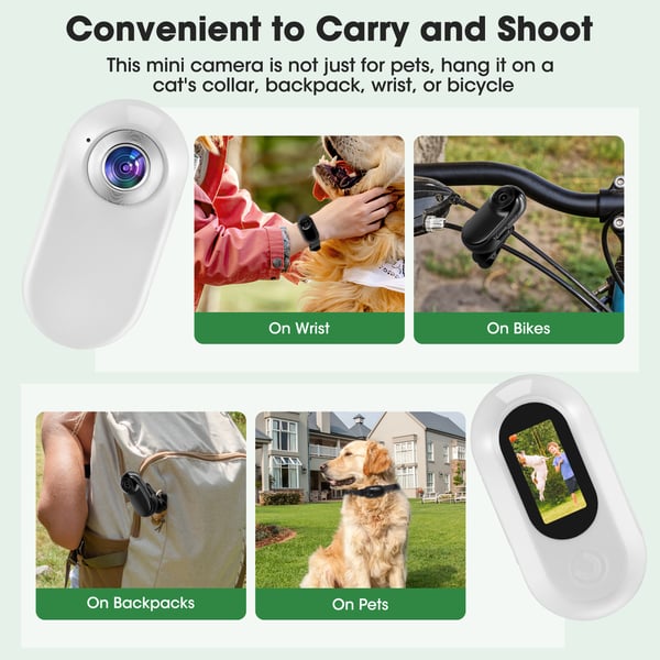 Hundehalsbånd med kamera - 1080p video - 170° vidvinkel - 32 GB SD-kort - USB-genopladelig - Nylon - Sort