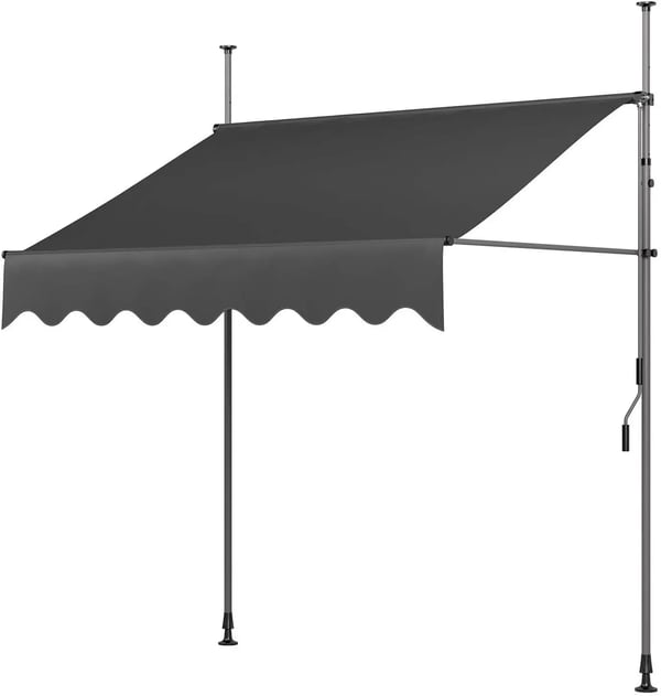 Altanmarkise - Håndsving - 350 x 120 cm - Udtrækkelig - Klemme-montage uden boring - UV-beskyttelse UPF 50+ - PU-belagt lærred - Grå