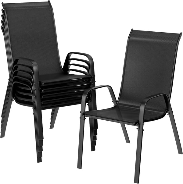 Puutarhatuolit - Ulkokäyttöön käsinojilla - 6 kpl setti, Teslin-verkko hengittävä, Teräs/rautarunko, Korkea selkänoja, Max 150 kg, 91 x 54 x 73,5 cm