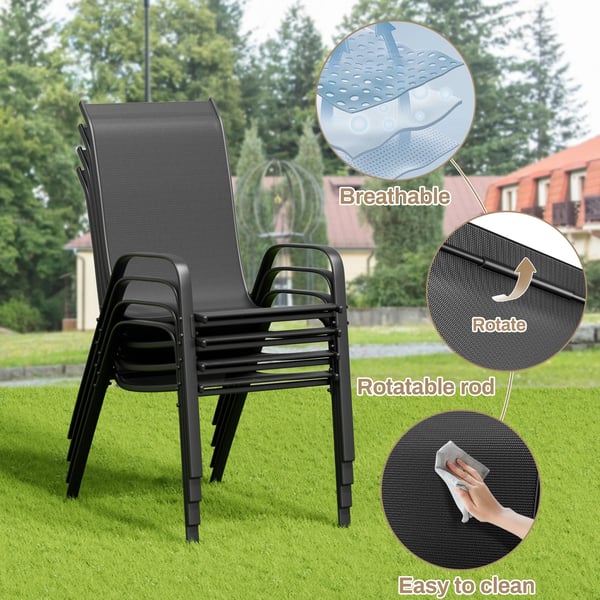 Puutarhatuolit - Ulkokäyttöön käsinojilla - 6 kpl setti, Teslin-verkko hengittävä, Teräs/rautarunko, Korkea selkänoja, Max 150 kg, 91 x 54 x 73,5 cm