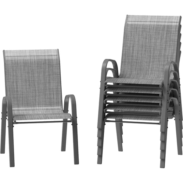 Puutarhatuolit Ulkokäyttöön - 6 kpl Käsinojilla - Teslin-verkko - Teräs/rautarunko - Kantavuus 150 kg - Mitat 91 x 54 x 73,5 cm - Selkänoja 52 cm