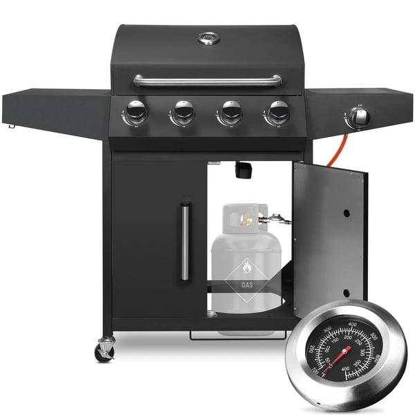 Gasolgrill BBQ - EQC64BAAJB2SX - 4+1 Brännare Med Sidobrännare - Naturgas - Rostfri & Emaljerad - Vagn - 135x122 cm - 35,2 kg - Svart
