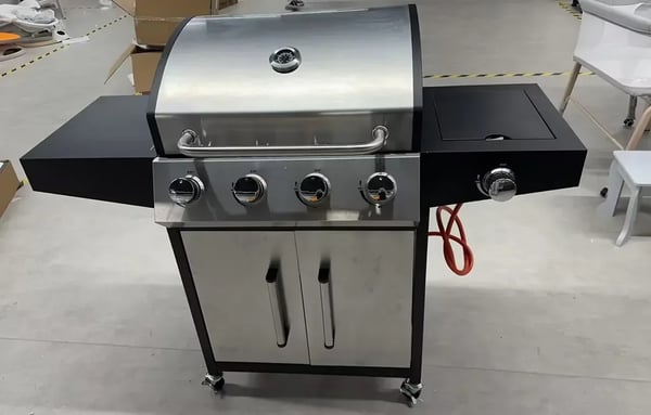 Gasgrill - Grillvogn 4+1 - Sidebrænder - Naturgas - Rustfrit stål - 52.000 BTU - Stor grillflade - Sølv