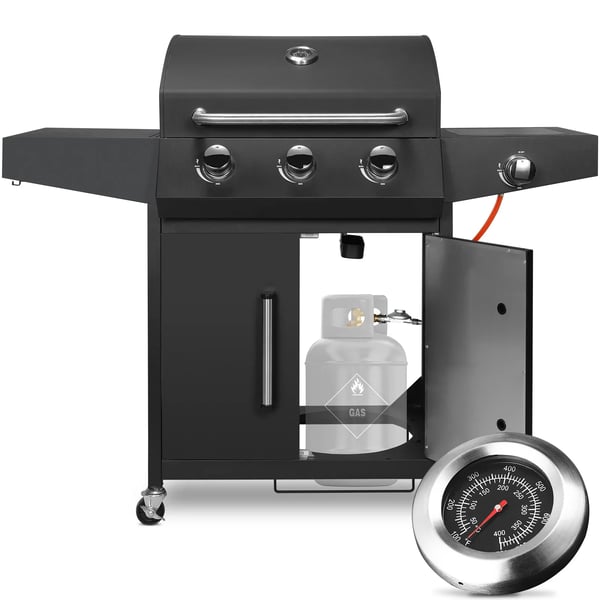BBQ Gasgrill - 3+1 Brændere - 24.000 BTU - Sidebrænder & Sidebord - Rustfrit Stål - Porcelænsemaljeret - Vognmodel - Naturgas - Sort BBQ Gasgrill - 3+1 Brændere - 24.000 BTU - Sidebrænder & Sidebord - Rustfrit Stål - Porcelænsemaljeret - Vognmodel - Naturgas - Sort