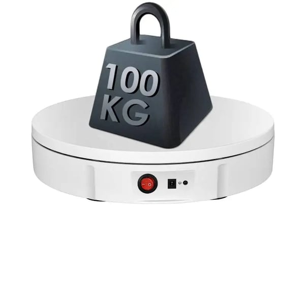 Roterende displaystander - Elektrisk drejeskive - 360° rotation - 100 kg bæreevne - 30 cm diameter - Til foto og produktudstilling - Hvid